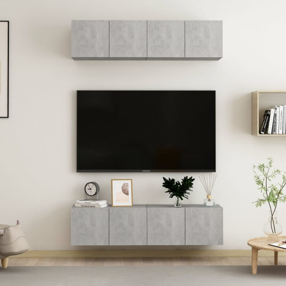 vidaXL Tv-meubelen 4 st 60x30x30 cm bewerkt hout betongrijs afbeelding 1