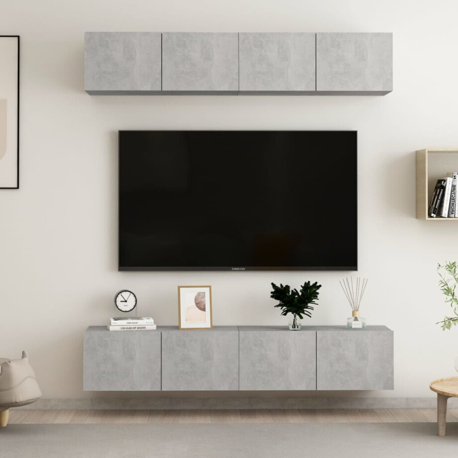 vidaXL Tv-meubelen 4 st 80x30x30 cm bewerkt hout betongrijs afbeelding 1