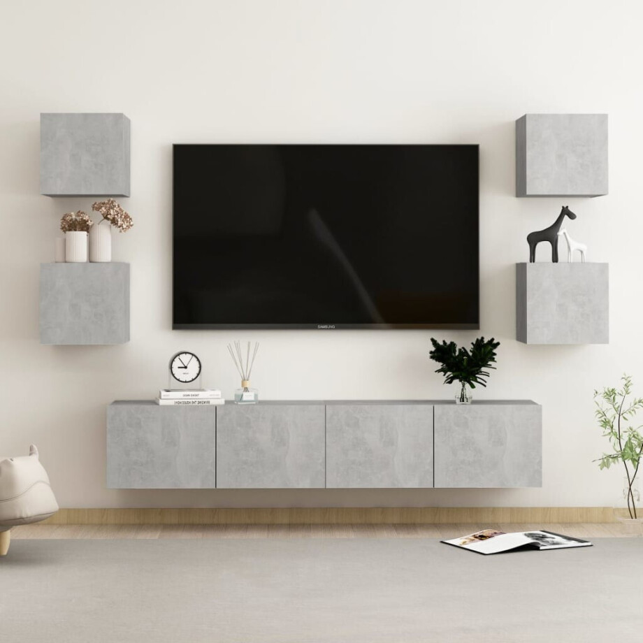 vidaXL 6-delige Tv-meubelset bewerkt hout betongrijs afbeelding 1
