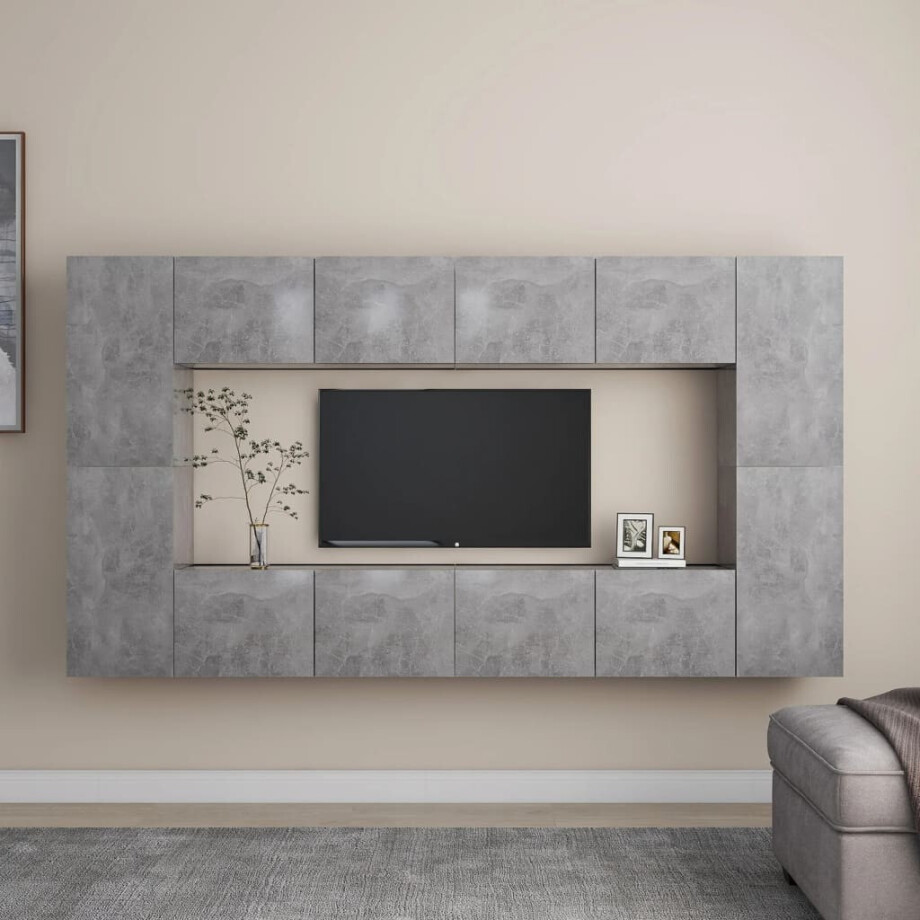 vidaXL 8-delige Tv-meubelset spaanplaat betongrijs vidaXL 8-delige Tv-meubelset spaanplaat betongrijs afbeelding 1