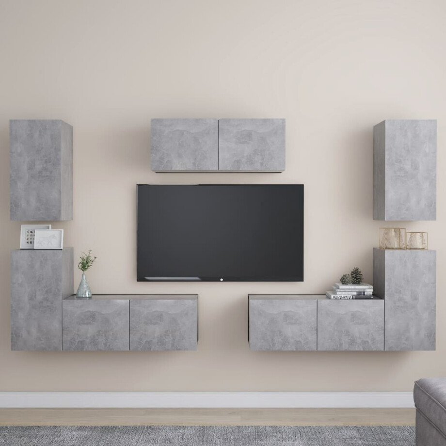 vidaXL 7-delige Tv-meubelset spaanplaat betongrijs vidaXL 7-delige Tv-meubelset spaanplaat betongrijs afbeelding 1