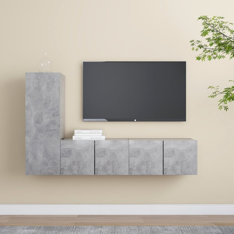 vidaXL 3-delige Tv-meubelset bewerkt hout betongrijs vidaXL 3-delige Tv-meubelset bewerkt hout betongrijs afbeelding 1
