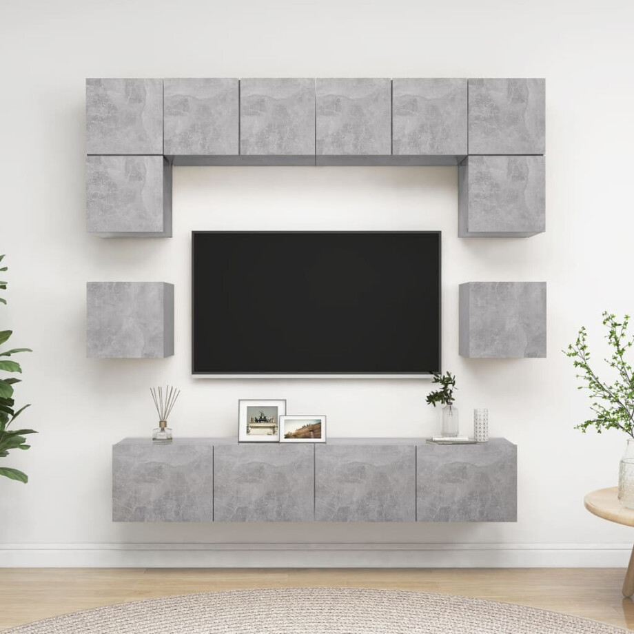 vidaXL 8-delige Tv-meubelset bewerkt hout betongrijs vidaXL 8-delige Tv-meubelset bewerkt hout betongrijs afbeelding 1