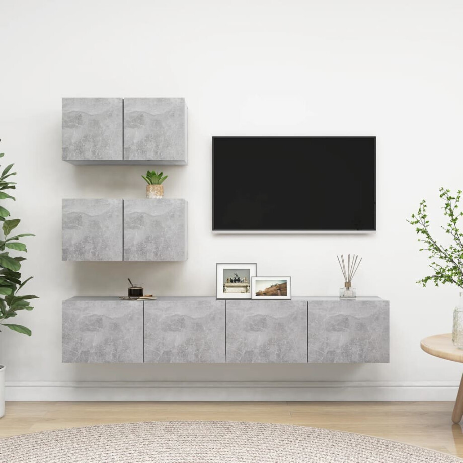 vidaXL 4-delige Tv-meubelset bewerkt hout betongrijs afbeelding 1
