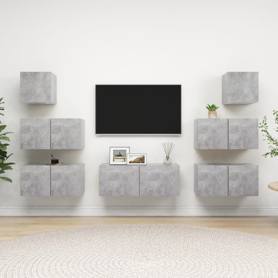 vidaXL 7-delige Tv-meubelset bewerkt hout betongrijs afbeelding 1