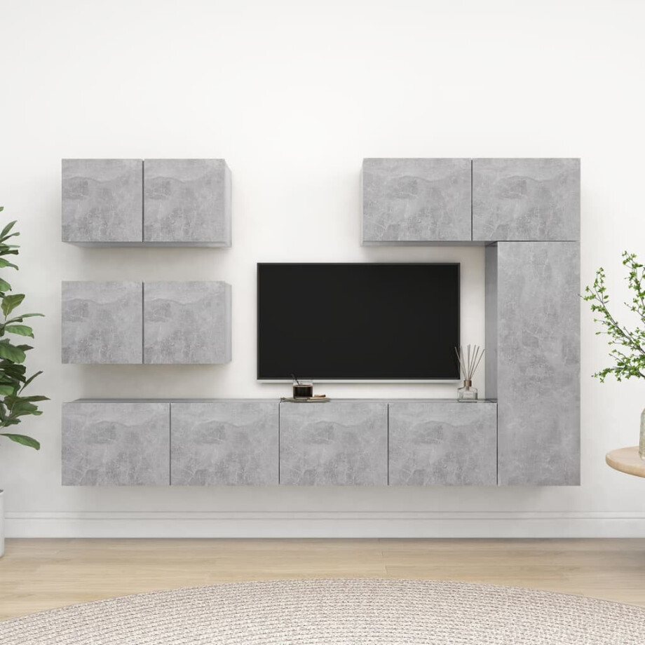 vidaXL 6-delige Tv-meubelset bewerkt hout betongrijs afbeelding 1