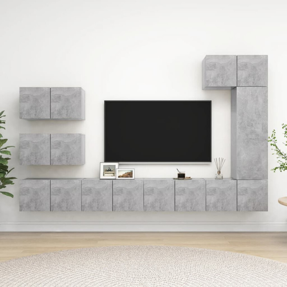 vidaXL 8-delige Tv-meubelset bewerkt hout betongrijs afbeelding 1