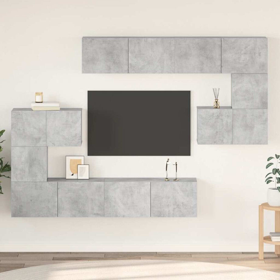 vidaXL 8-delige Tv-meubelset bewerkt hout betongrijs vidaXL 8-delige Tv-meubelset bewerkt hout betongrijs afbeelding 1