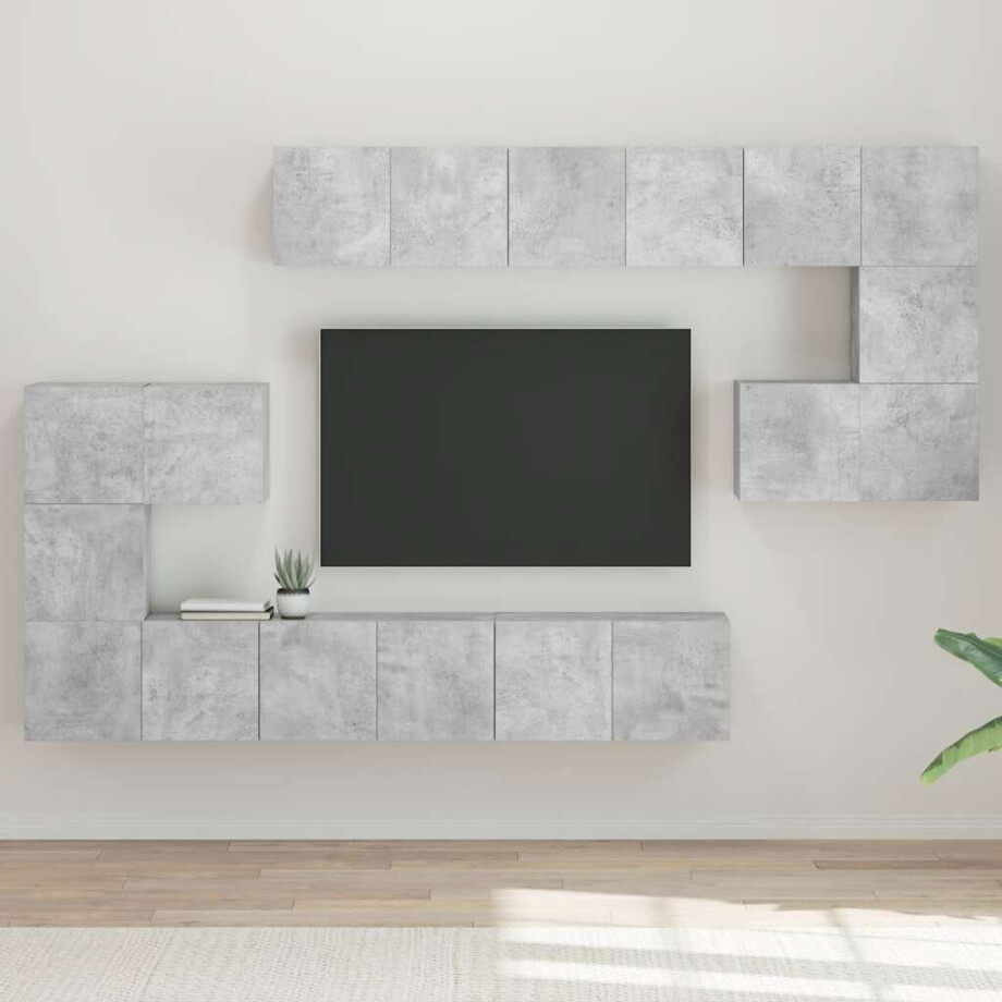 vidaXL 10-delige Tv-meubelset bewerkt hout betongrijs afbeelding 1