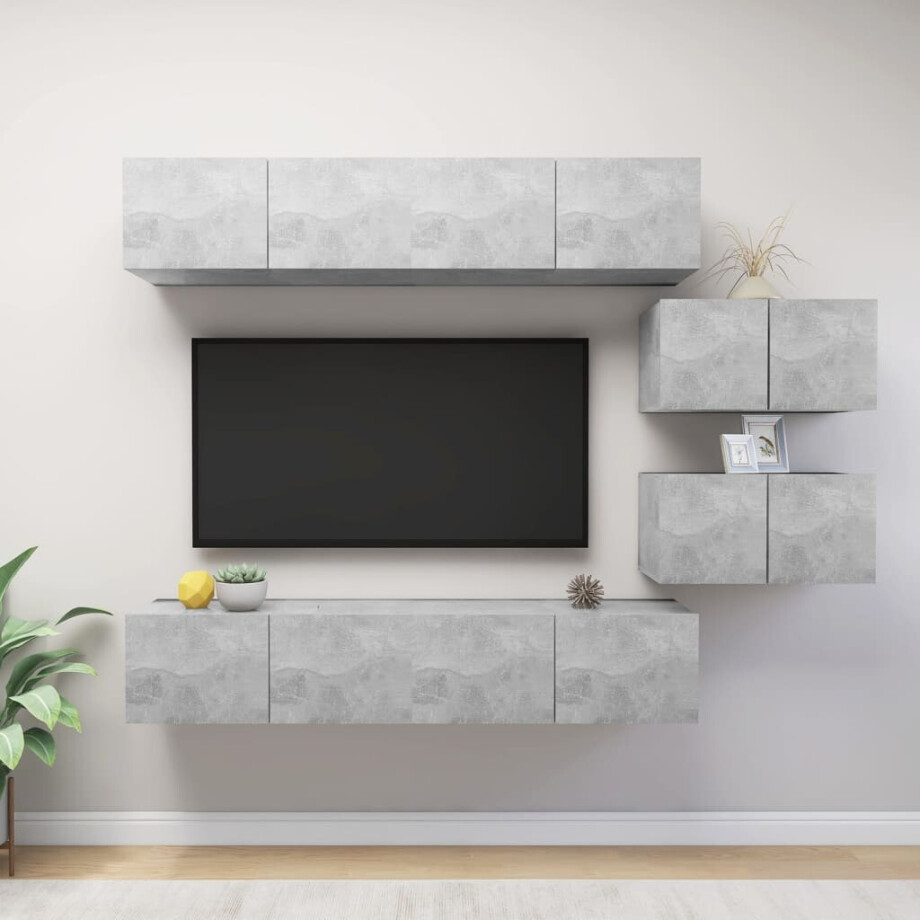vidaXL 6-delige Tv-meubelset bewerkt hout betongrijs afbeelding 1