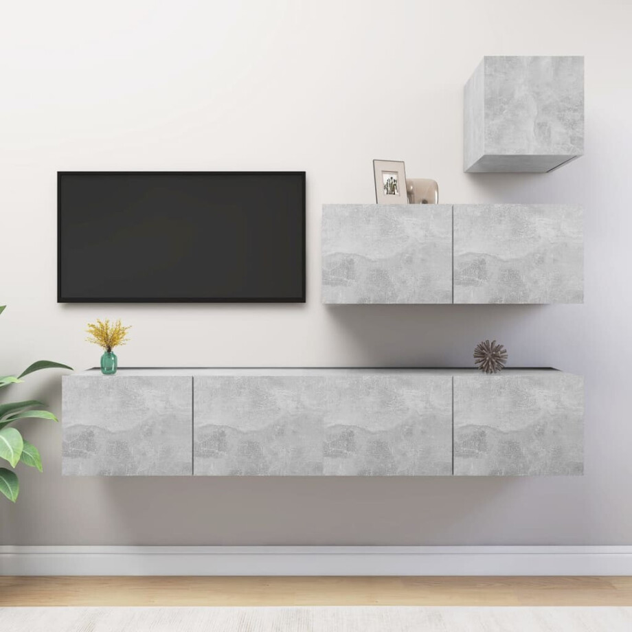 vidaXL 4-delige Tv-meubelset bewerkt hout betongrijs afbeelding 1