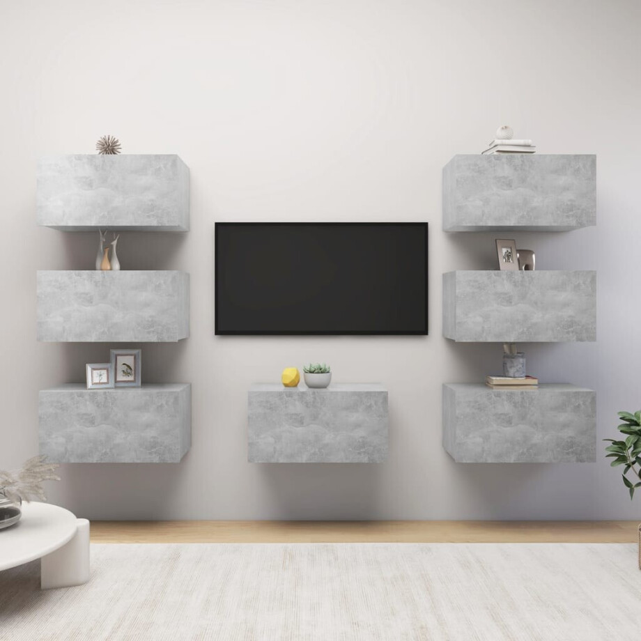 vidaXL Tv-meubelen 7 st 30,5x30x60 cm bewerkt hout betongrijs afbeelding 1