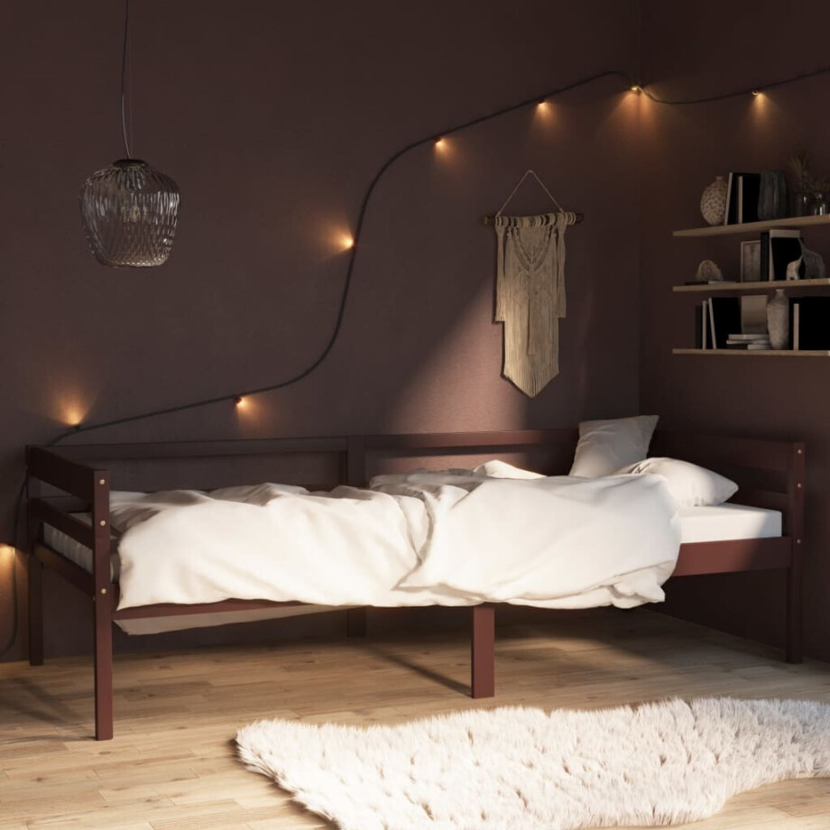 vidaXL Bedframe massief grenenhout donkerbruin 90x200 cm afbeelding 1
