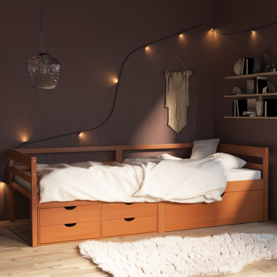 vidaXL Bedframe met lades en kast grenenhout honingbruin 90x200 cm afbeelding 1