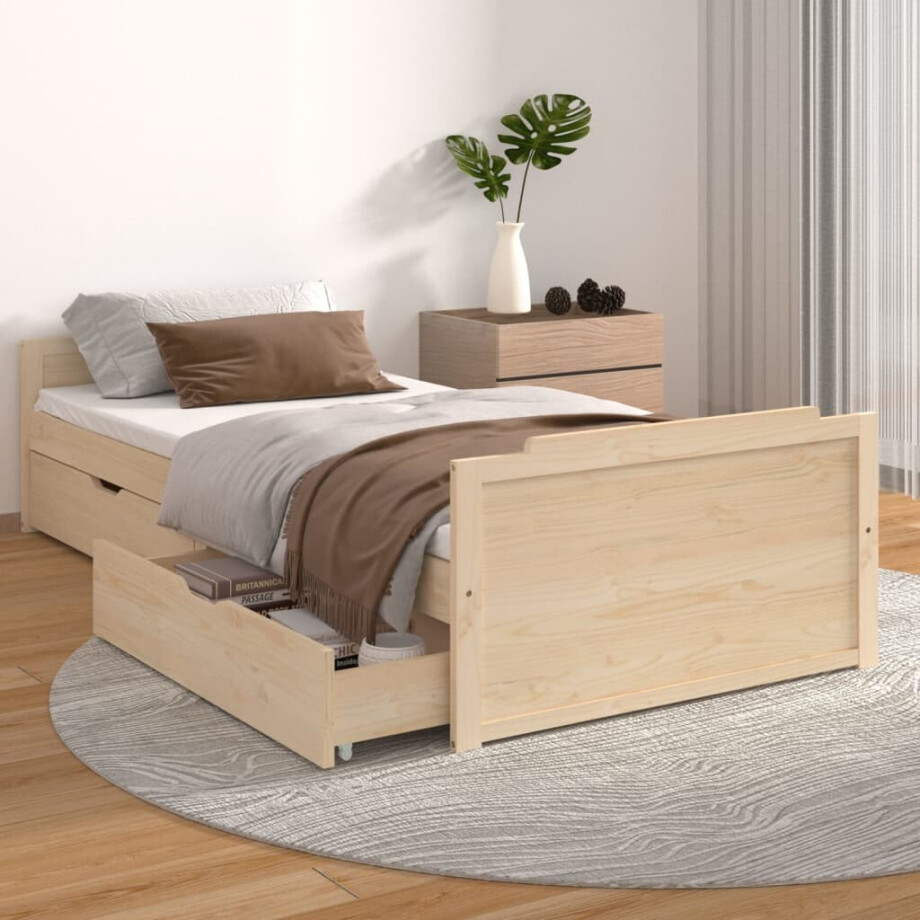 vidaXL Bedframe met lades massief grenenhout 90x200 cm afbeelding 1