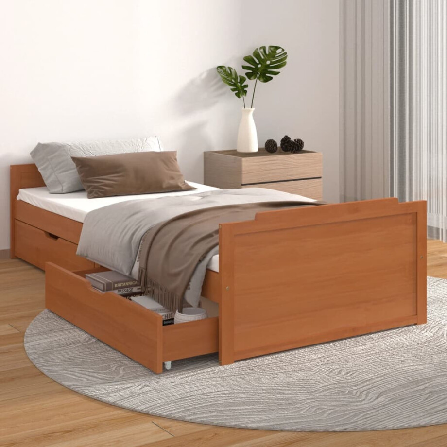 vidaXL Bedframe met lades massief grenenhout honingbruin 90x200 cm afbeelding 1