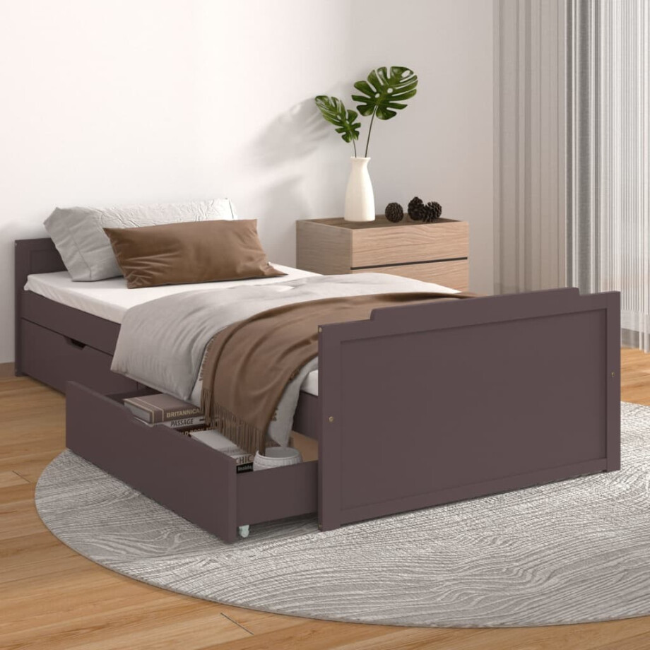 vidaXL Bedframe met lades massief grenenhout donkerbruin 90x200 cm afbeelding 1