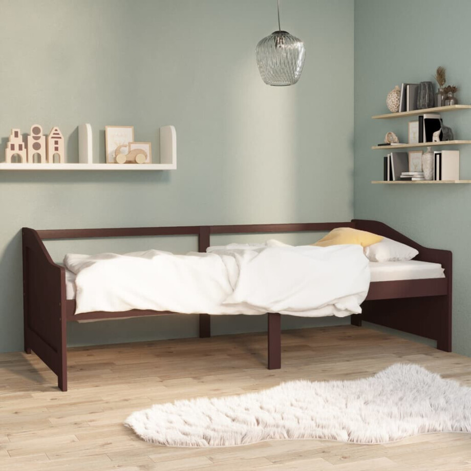 vidaXL Bedbank 3-zits massief grenenhout donkerbruin 90x200 cm afbeelding 1