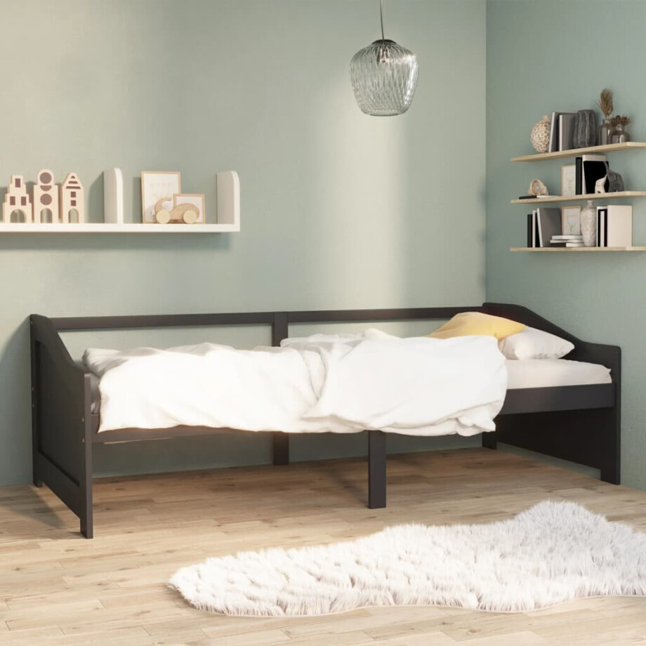 vidaXL Bedbank 3-zits massief grenenhout donkergrijs 90x200 cm vidaXL Bedbank 3-zits massief grenenhout donkergrijs 90x200 cm afbeelding 1