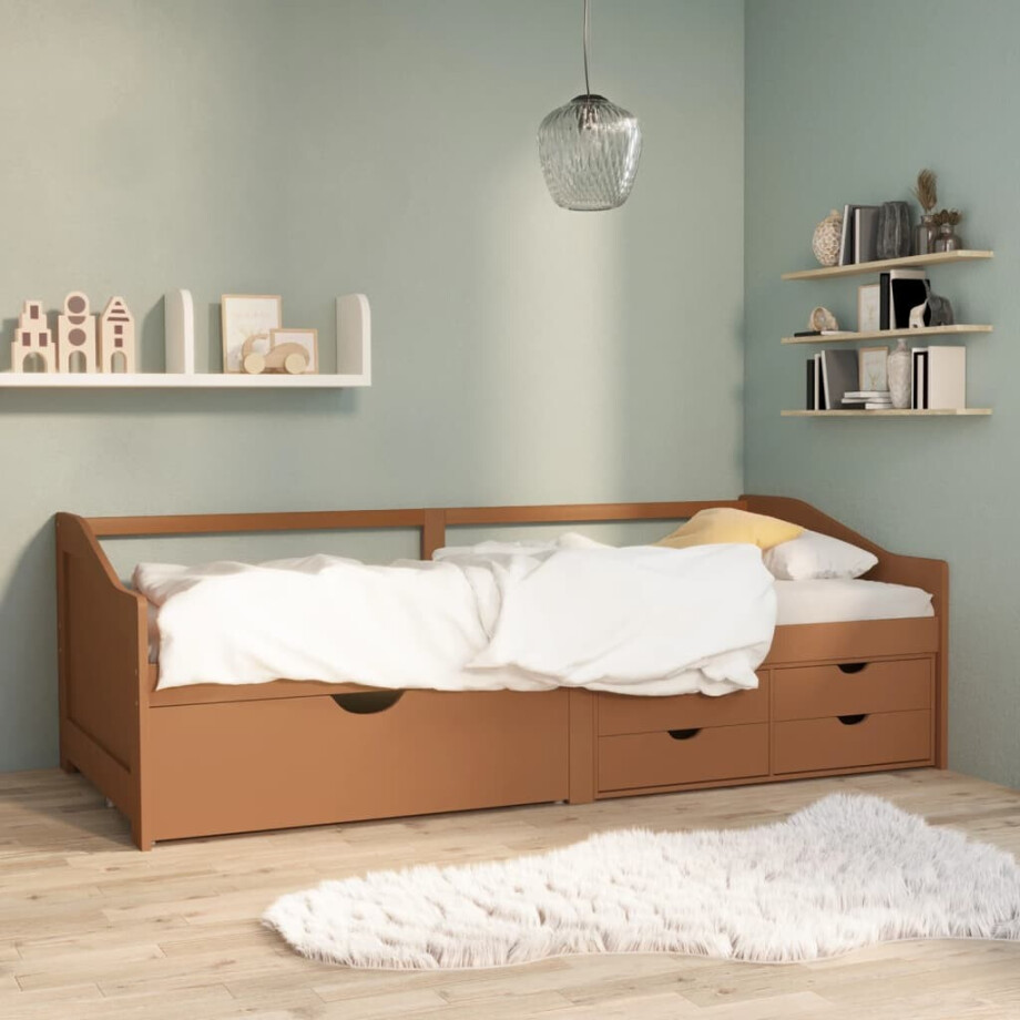vidaXL Bedbank 3-zits met lades grenenhout honingbruin 90x200 cm vidaXL Bedbank 3-zits met lades grenenhout honingbruin 90x200 cm afbeelding 1