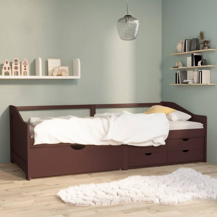 vidaXL Bedbank 3-zits met lades grenenhout donkerbruin 90x200 cm afbeelding 1