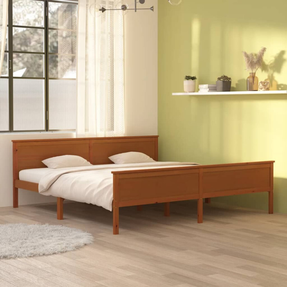 vidaXL Bedframe massief grenenhout honingbruin 200x200 cm vidaXL Bedframe massief grenenhout honingbruin 200x200 cm afbeelding 1