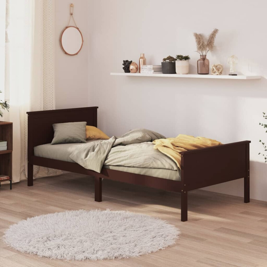 vidaXL Bedframe massief grenenhout donkerbruin 90x200 cm afbeelding 1