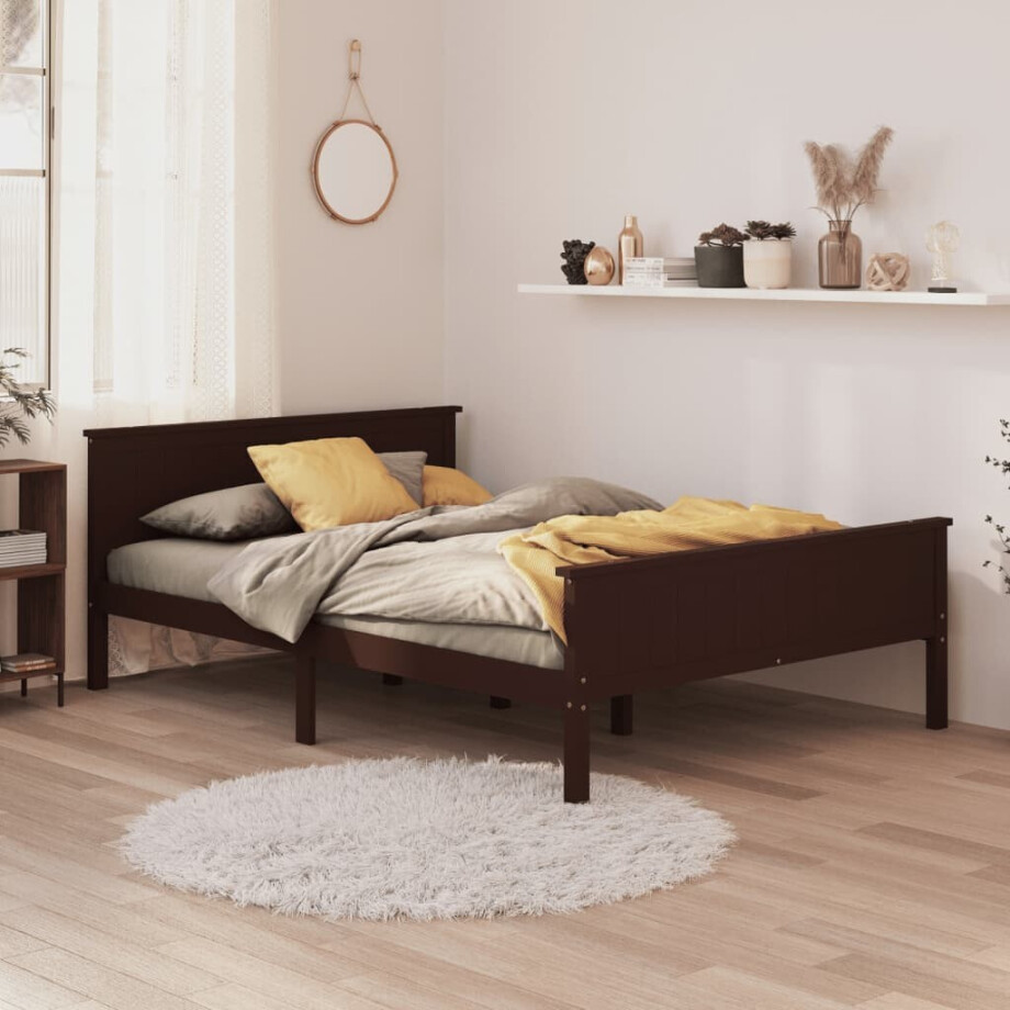 vidaXL Bedframe massief grenenhout donkerbruin 120x200 cm vidaXL Bedframe massief grenenhout donkerbruin 120x200 cm afbeelding 1