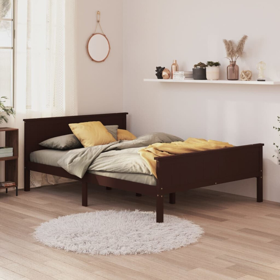 vidaXL Bedframe massief grenenhout donkerbruin 160x200 cm afbeelding 1
