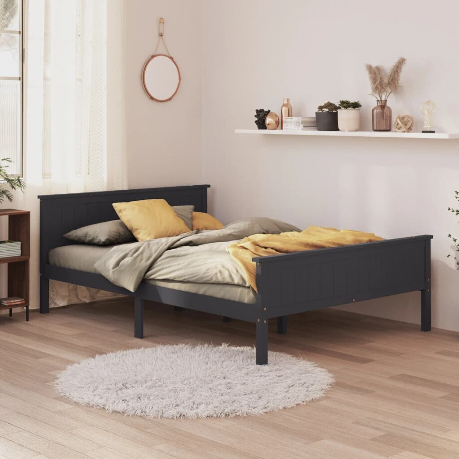 vidaXL Bedframe massief grenenhout grijs 160x200 cm afbeelding 1