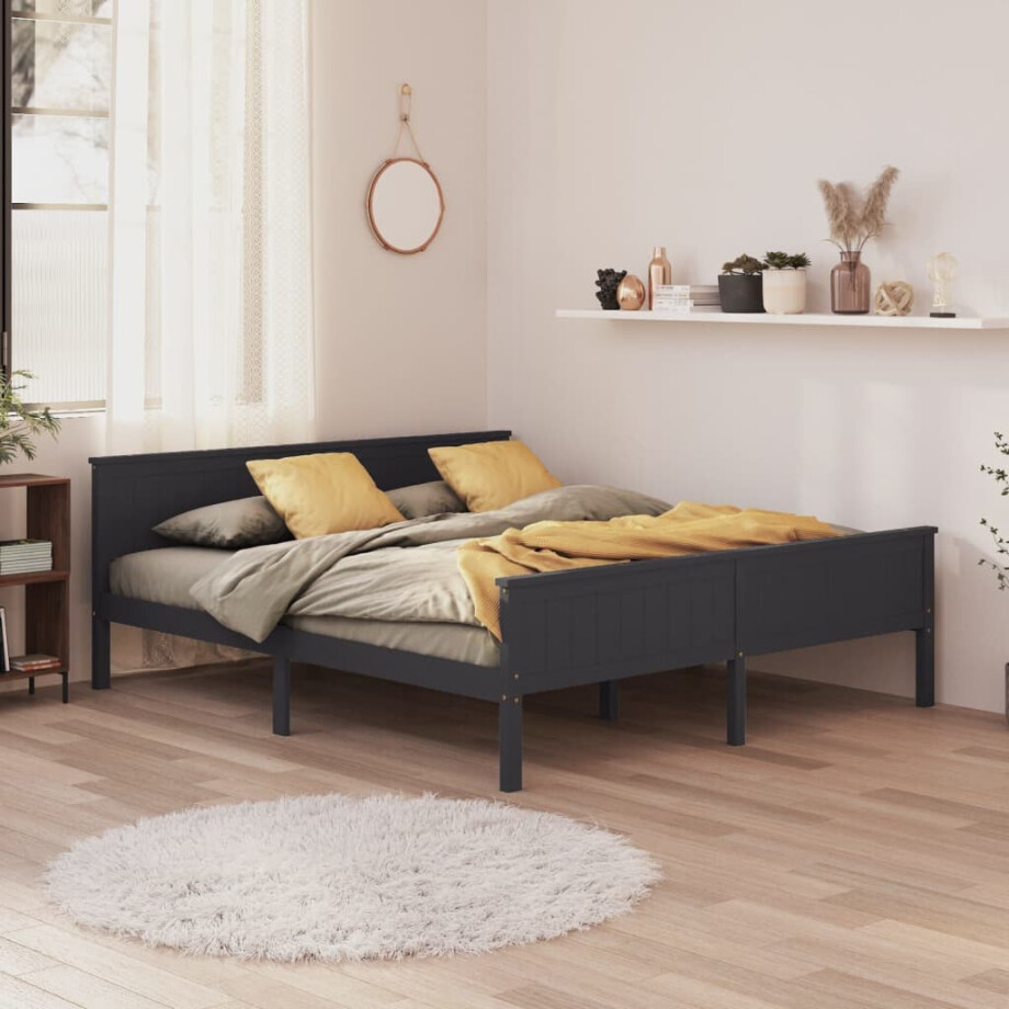 vidaXL Bedframe massief grenenhout grijs 200x200 cm afbeelding 1