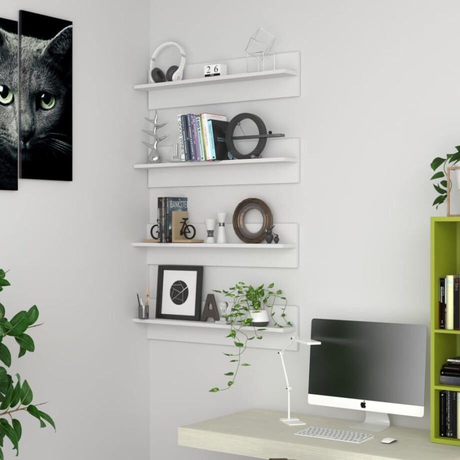 vidaXL Wandschappen 4 st 80x11,5x18 cm bewerkt hout wit vidaXL Wandschappen 4 st 80x11,5x18 cm bewerkt hout wit afbeelding 1