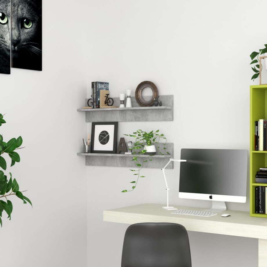 vidaXL Wandschappen 2 st 80x11,5x18 cm bewerkt hout betongrijs afbeelding 1