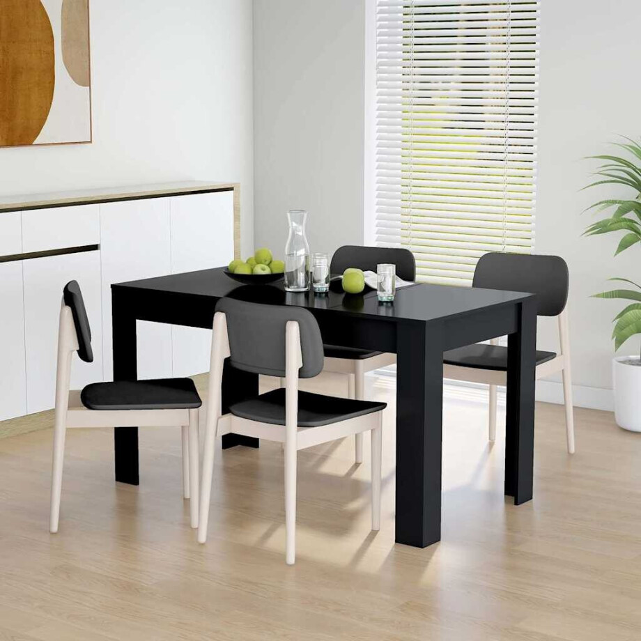 vidaXL Eettafel 140x74,5x76 cm spaanplaat zwart afbeelding 1