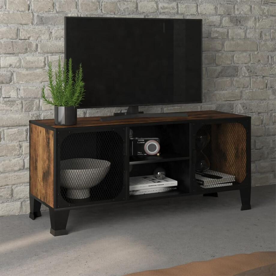 vidaXL Tv-meubel 105x36x47 cm metaal en MDF rustiek bruin afbeelding 1