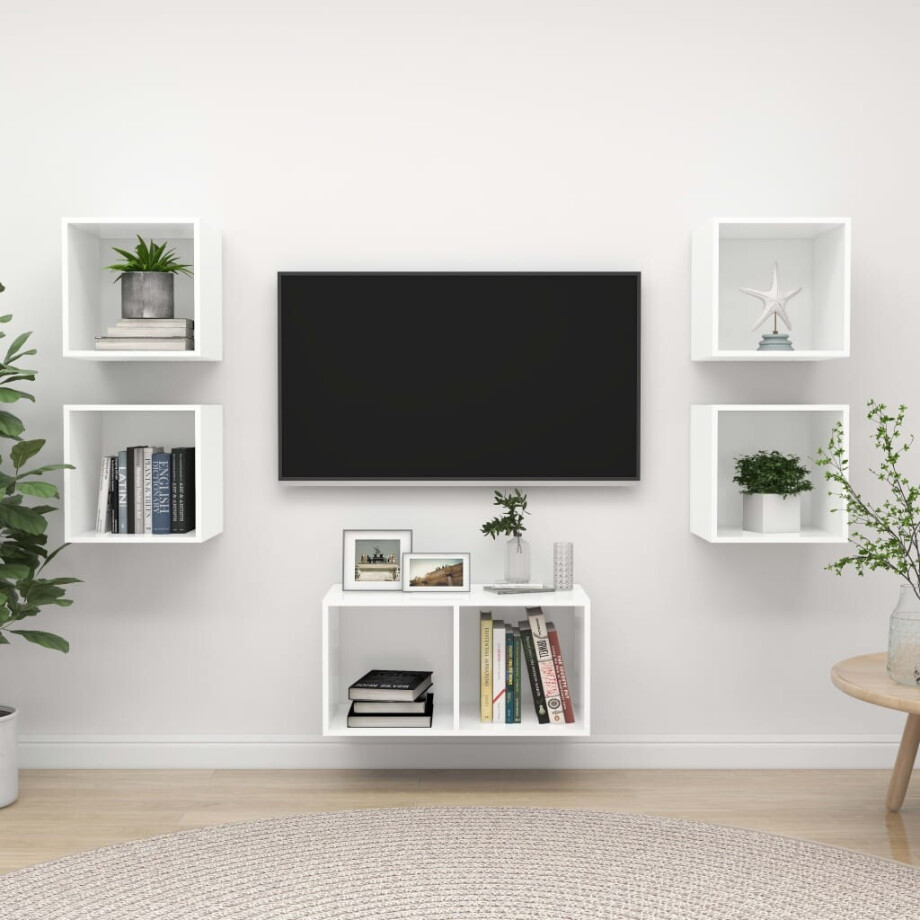 vidaXL 5-delige Tv-meubelset bewerkt hout wit vidaXL 5-delige Tv-meubelset bewerkt hout wit afbeelding 1