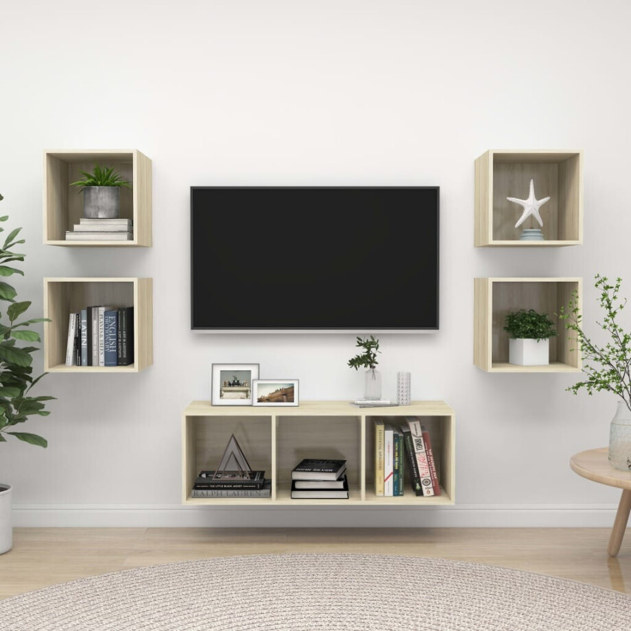 vidaXL 5-delige Tv-meubelset bewerkt hout sonoma eikenkleurig vidaXL 5-delige Tv-meubelset bewerkt hout sonoma eikenkleurig afbeelding 1