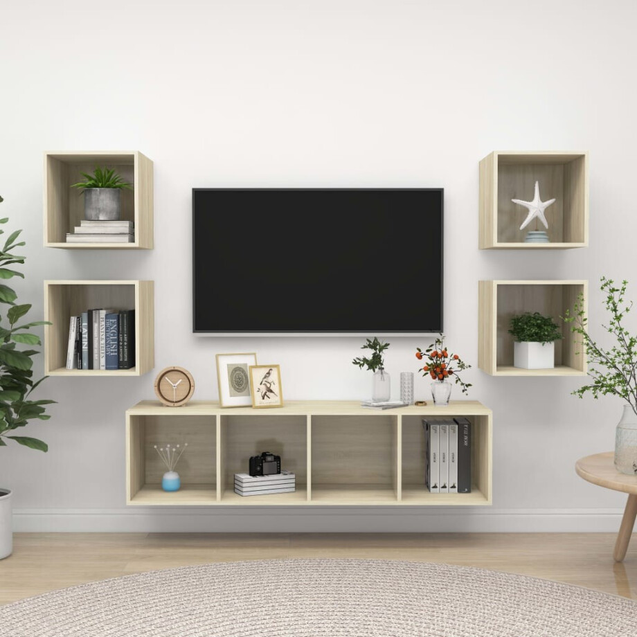 vidaXL 5-delige Tv-meubelset bewerkt hout sonoma eikenkleurig afbeelding 1