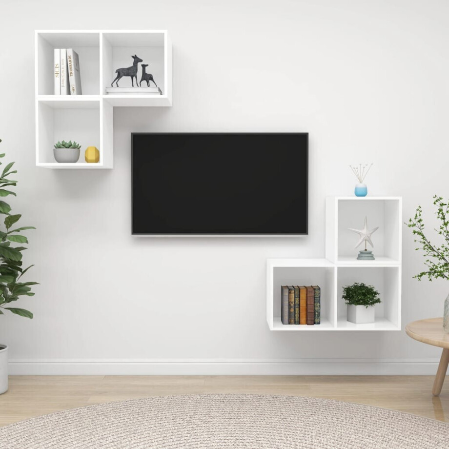 vidaXL 4-delige Tv-meubelset spaanplaat wit afbeelding 1