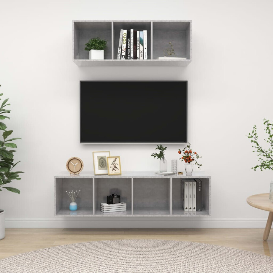 vidaXL 2-delige Tv-meubelset spaanplaat betongrijs vidaXL 2-delige Tv-meubelset spaanplaat betongrijs afbeelding 1