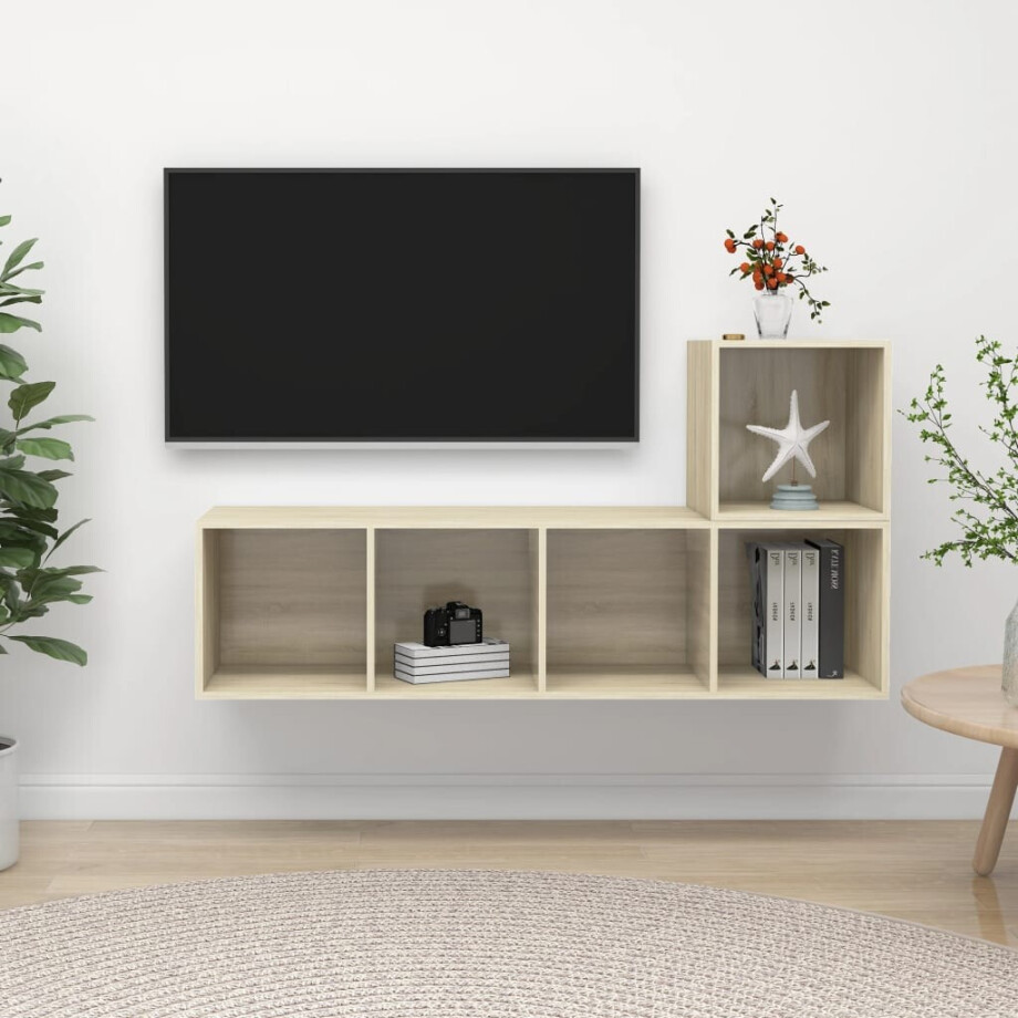 vidaXL 2-delige Tv-meubelset spaanplaat sonoma eikenkleurig vidaXL 2-delige Tv-meubelset spaanplaat sonoma eikenkleurig afbeelding 1