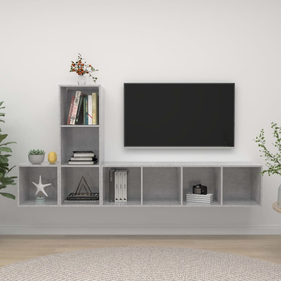vidaXL 3-delige Tv-meubelset spaanplaat betongrijs afbeelding 1