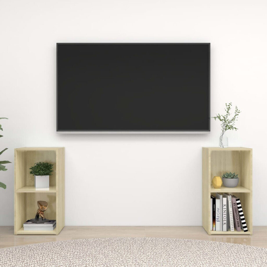 vidaXL Tv-meubelen 2 st 72x35x36,5 cm bewerkt houtsonoma eikenkleurig afbeelding 1