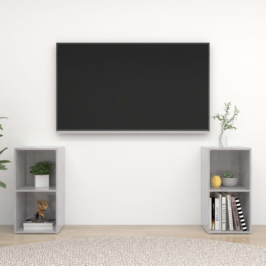 vidaXL Tv-meubelen 2 st 72x35x36,5 cm bewerkt houtbetongrijs vidaXL Tv-meubelen 2 st 72x35x36,5 cm bewerkt houtbetongrijs afbeelding 1