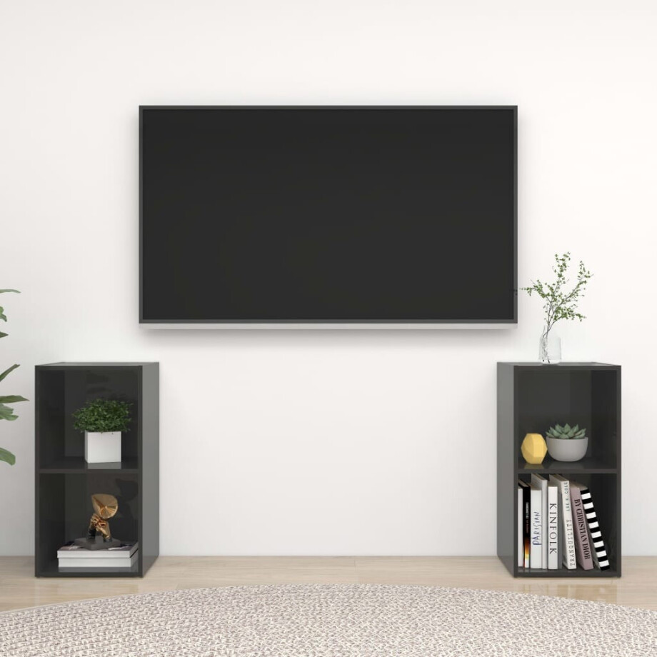 vidaXL Tv-meubelen 2 st 72x35x36,5 cm bewerkt houthoogglans grijs afbeelding 1