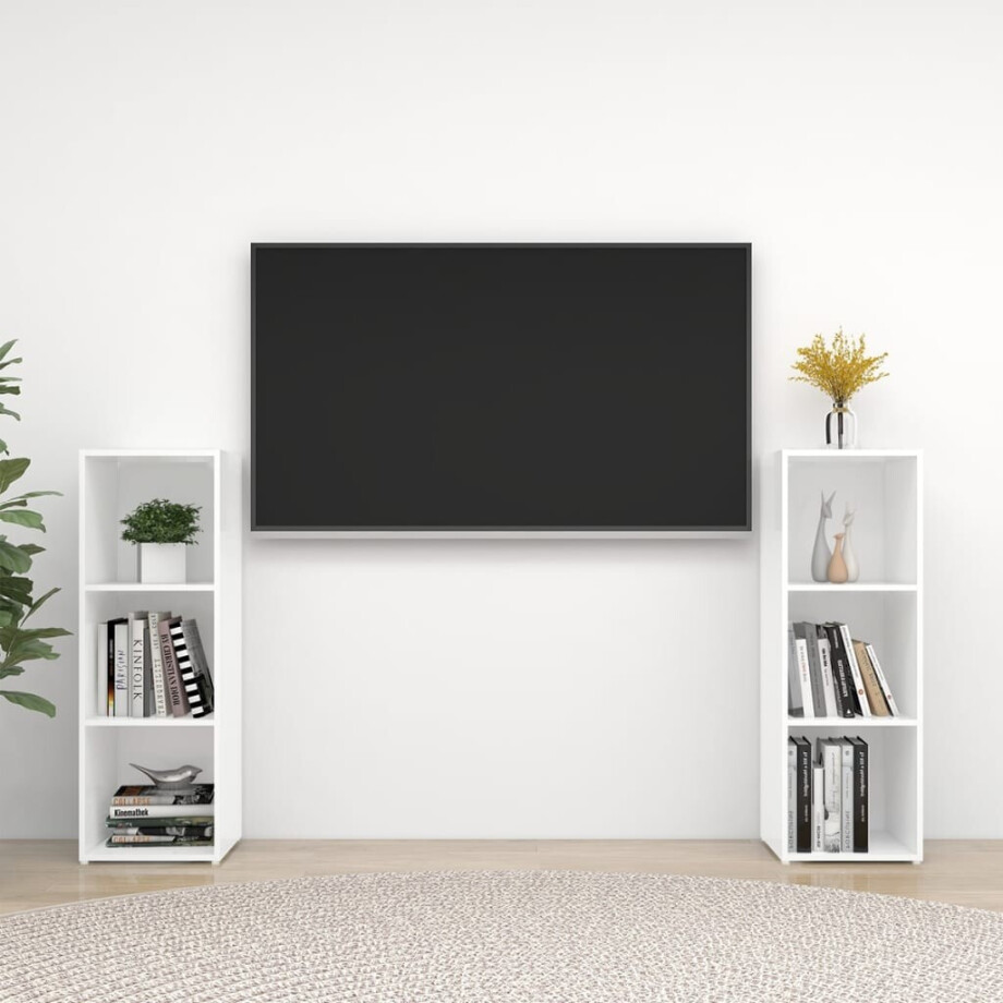 vidaXL Tv-meubelen 2 st 107x35x37 cm bewerkt houtwit vidaXL Tv-meubelen 2 st 107x35x37 cm bewerkt houtwit afbeelding 1