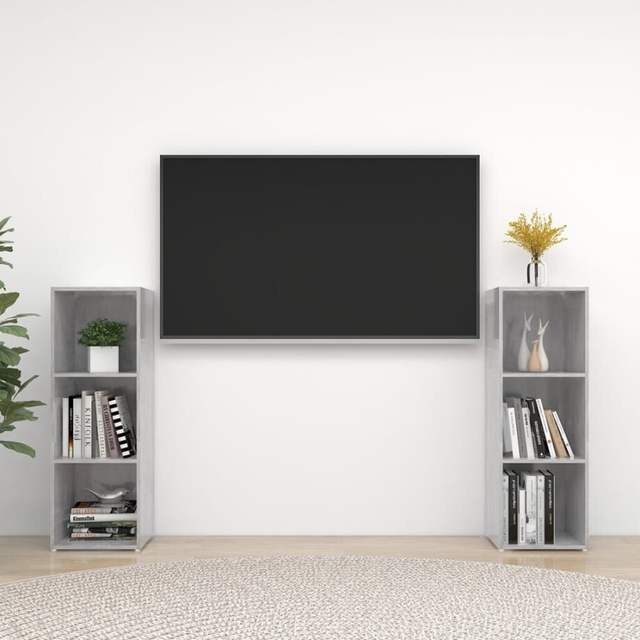 vidaXL Tv-meubelen 2 st 107x35x37 cm bewerkt houtbetongrijs afbeelding 1