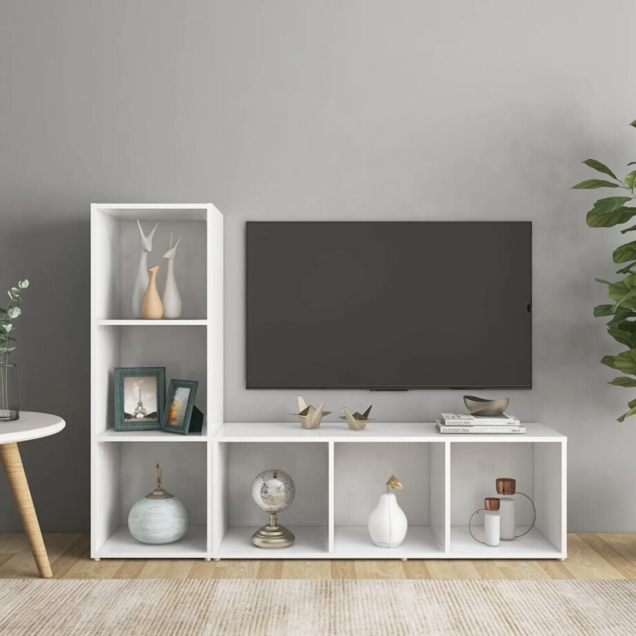 vidaXL Tv-meubelen 2 st 107x35x37 cm bewerkt hout wit vidaXL Tv-meubelen 2 st 107x35x37 cm bewerkt hout wit afbeelding 1