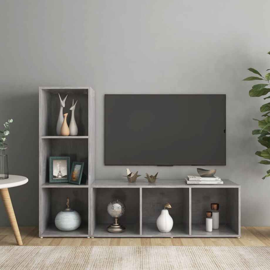vidaXL Tv-meubelen 2 st 107x35x37 cm bewerkt hout betongrijs vidaXL Tv-meubelen 2 st 107x35x37 cm bewerkt hout betongrijs afbeelding 1