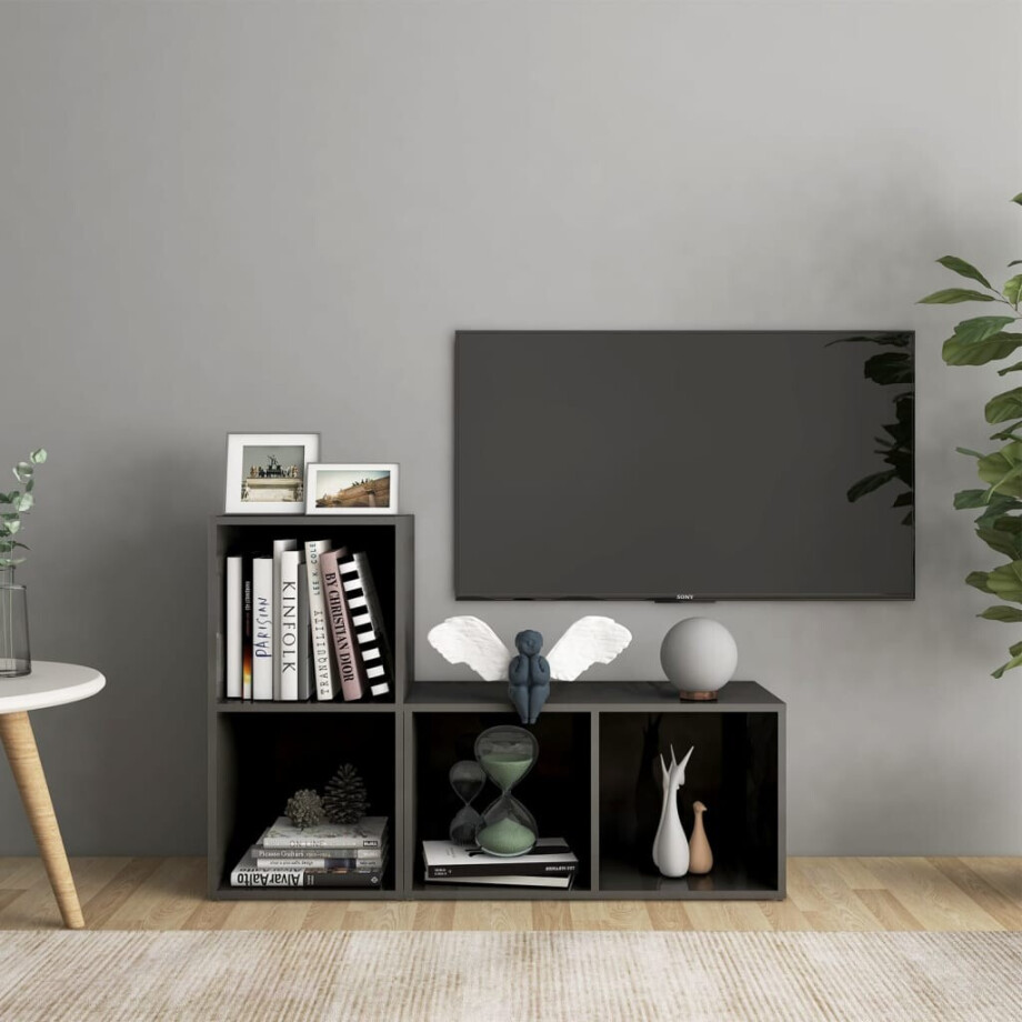 vidaXL Tv-meubelen 2 st 72x35x36,5 cm bewerkt hout hoogglans grijs vidaXL Tv-meubelen 2 st 72x35x36,5 cm bewerkt hout hoogglans grijs afbeelding 1